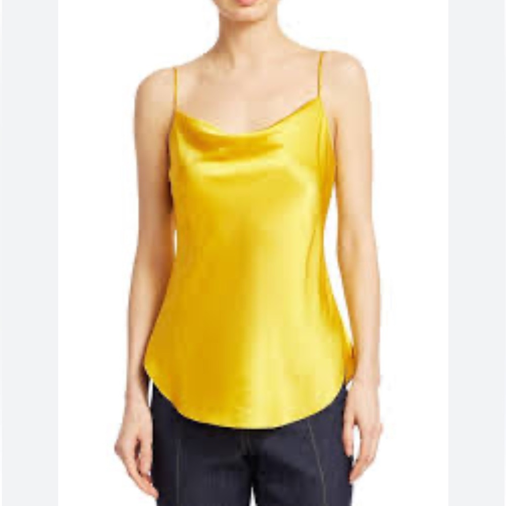 Cinq a sept yellow Marta silk cowlneck cami spaghetti strap tank top - Picture 1 of 5